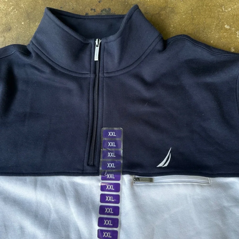 Nautica Quarter Zip Pullover Mens XXL Navy White Colorblock Mock Neck K2762S NWT